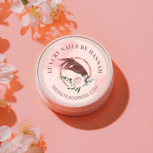 Chic Floral Nail Art Manicure Hand Nail Salon Logo Ronde Sticker