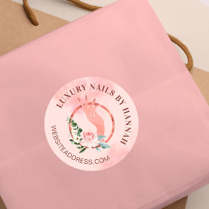 Chic Floral Nail Art Manicure Hand Nail Salon Logo Ronde Sticker