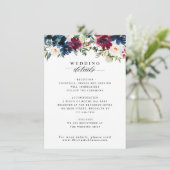 Chic Floral Navy Blue Burgundy Red Wedding Details Informatiekaartje (Staand voorkant)