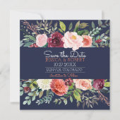 Chic Floral Navy Blue Save the Date Kaart (Voorkant)