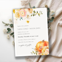 Chic Floral Oranje herfst Pumpkin Wedding Invite