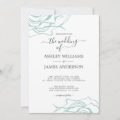 Chic Floral Outline Blauw Roos bruiloft Kaart (Voorkant)