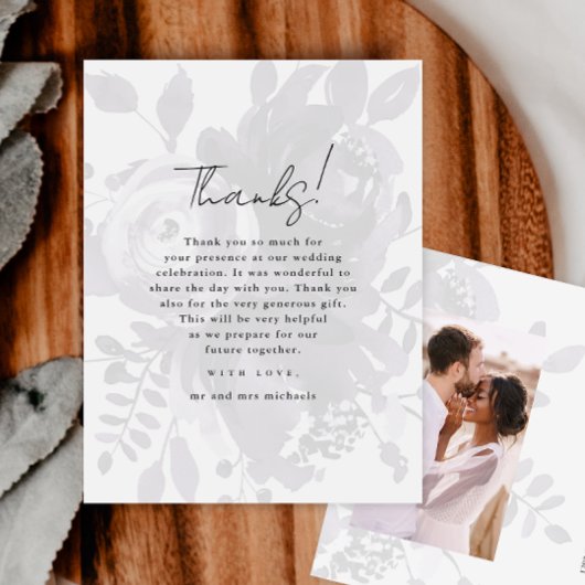 Chic Floral Overlay Paarse trouwfoto Dank u Briefkaart