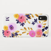 Chic Floral Painted Waterverf Monogram Case-Mate iPhone Case (Achterkant (horizontaal))