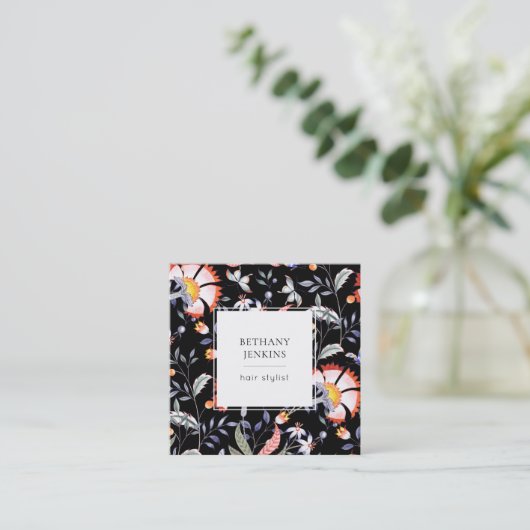 Chic Floral Pattern Black Visitekaartje (Staand voorkant)