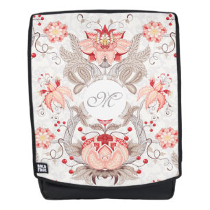 Chic  Floral Pattern Damask Monogram BackP Rugtassen