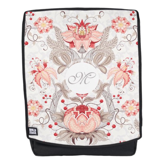 Chic  Floral Pattern Damask Monogram BackP Rugtassen (Voorkant)