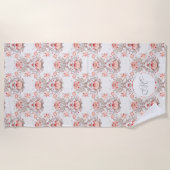 Chic  Floral Pattern damask Monogram BeachT Strandlaken (Voorkant)