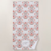 Chic  Floral Pattern damask Monogram BeachT Strandlaken (Voorkant)