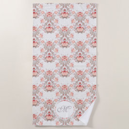 Chic Floral Pattern damask Monogram BeachT Strandlaken