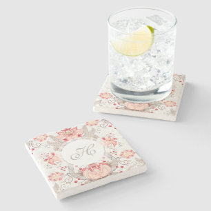 Chic  Floral Pattern damask Monogram Stone Stenen Onderzetter
