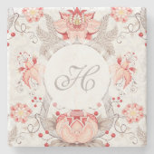 Chic  Floral Pattern damask Monogram Stone Stenen Onderzetter (Voorkant)