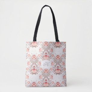 Chic Floral Pattern damask Monogram T Bag Tote Bag