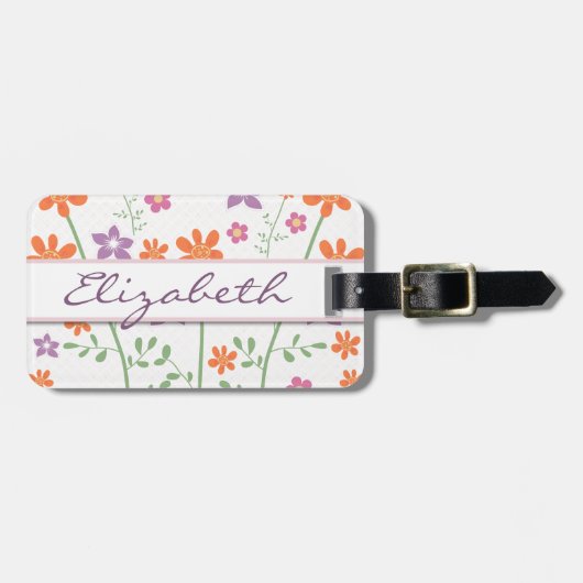 Chic Floral Pattern Design Monogram Bagagelabel (Voorkant horizontaal)