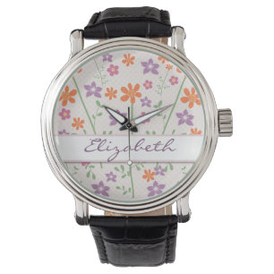Chic Floral Pattern Design Monogram Horloge