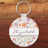 Chic Floral Pattern Design Monogram Sleutelhanger (Voorkant)