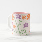Chic Floral Pattern Design Monogram Tweekleurige Koffiemok (Voorkant links)