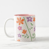 Chic Floral Pattern Design Monogram Tweekleurige Koffiemok (Links)