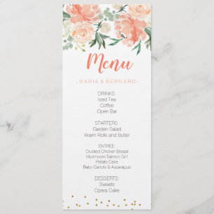 Chic Floral Peach Gold-menukaart Menu