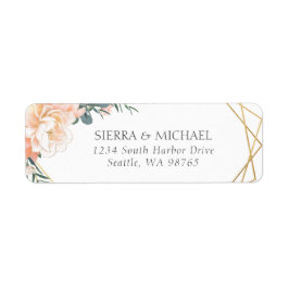 Chic Floral Peach Gold Wedding Return-adres Etiket