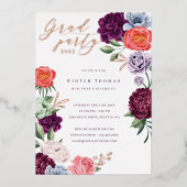 Chic Floral Peonies Roos Blossom Graduparty Folie Uitnodiging (Voorkant)