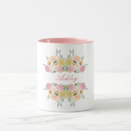 Chic floral peony rozen gepersonaliseerd cadeau mok (Midden)