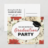 Chic Floral Pet, Graduation Party Invitation Uitnodiging Briefkaart (Voorkant / Achterkant)