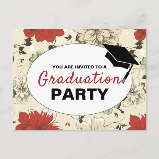 Chic Floral Pet, Graduation Party Invitation Uitnodiging Briefkaart (Voorkant)