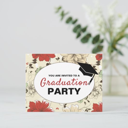 Chic Floral Pet, Graduation Party Invitation Uitnodiging Briefkaart (Staand voorkant)