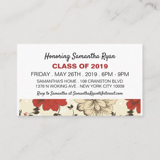 Chic Floral Pet, Graduation Party Ticket Invite Informatiekaartje (Achterkant)