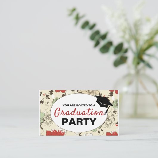 Chic Floral Pet, Graduation Party Ticket Invite Informatiekaartje (Staand voorkant)