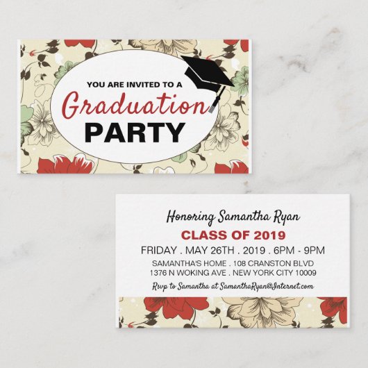 Chic Floral Pet, Graduation Party Ticket Invite Informatiekaartje (Voorkant / Achterkant)