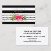 Chic Floral Piano Docent Moderne Muzikale Noten Visitekaartje (Voorkant / Achterkant)