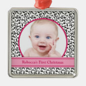 Chic Floral Pink Baby's eerste kerst Ornament (Voorkant)