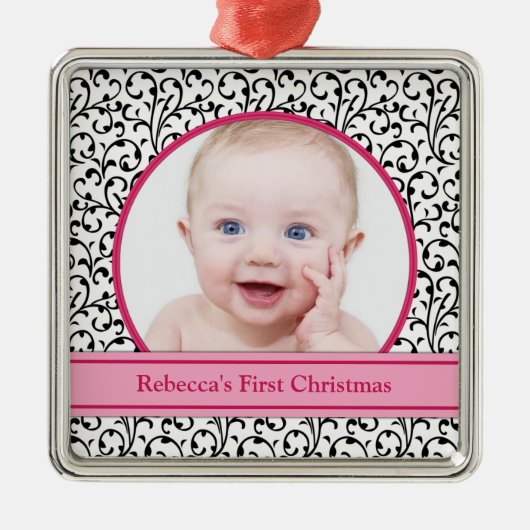 Chic Floral Pink Baby's eerste kerst Ornament (Voorkant)