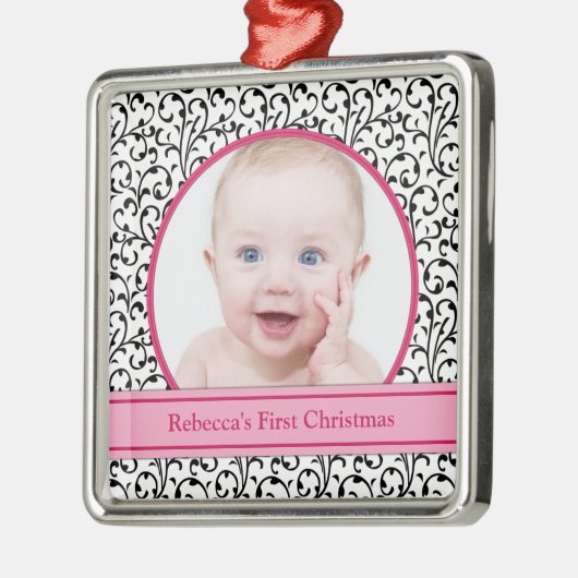 Chic Floral Pink Baby's eerste kerst Ornament (Links)