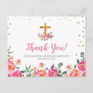 Chic Floral Pink Gold Hartelijk dank Bedankkaart