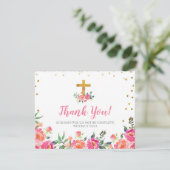 Chic Floral Pink Gold Hartelijk dank Bedankkaart (Staand voorkant)