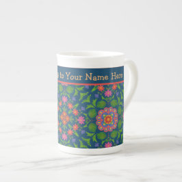 Chic Floral Rangoli Deep Blue Bone China Mok