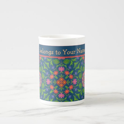 Chic Floral Rangoli Deep Blue Bone China Mok (Voorkant)