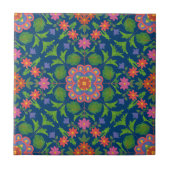 Chic Floral Rangoli Deep Blue Ceramic Tegel Tegeltje (Voorkant)