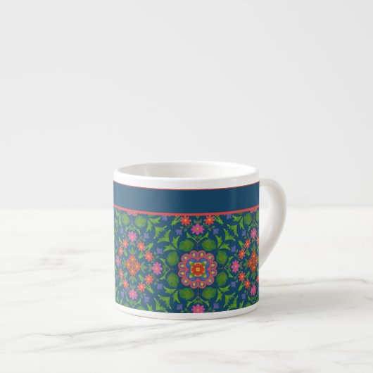 Chic Floral Rangoli Deep Blue Espresso Match Kop (Voorkant rechts)