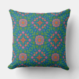 Chic Floral Rangoli, Deep Blue Pillow of Cushion Kussen