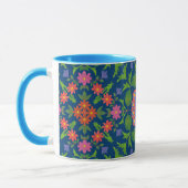 Chic Floral Rangoli Deep Blue Ringer Coffee Mok (Links)