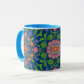 Chic Floral Rangoli Deep Blue Ringer Coffee Mok (Voorkant links)