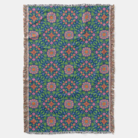 Chic Floral Rangoli op Deep Blue Throw Blanket Deken (Voorkant Verticaal)