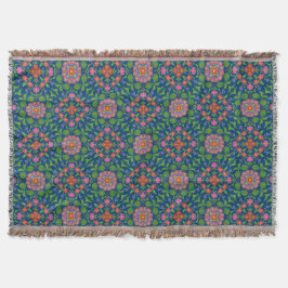 Chic Floral Rangoli op Deep Blue Throw Blanket Deken