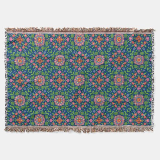 Chic Floral Rangoli op Deep Blue Throw Blanket Deken (Voorkant)