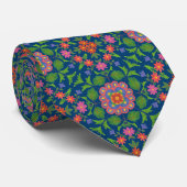Chic Floral Rangoli op Deep Blue, Unisex Necktie Stropdas (Opgerold)