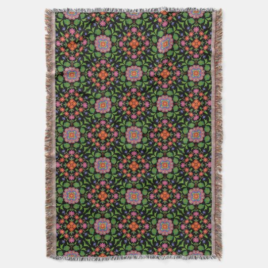 Chic Floral Rangoli Pattern op Black Throw Blanket Deken (Voorkant Verticaal)